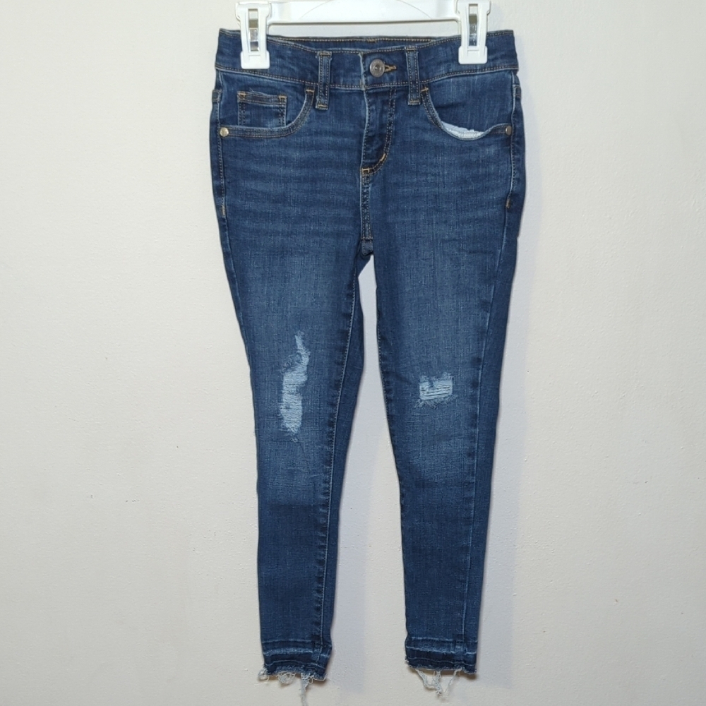 Art Class Distressed Skinny Jeans with Raw Hem, Adjustable Waist Girls Size 7